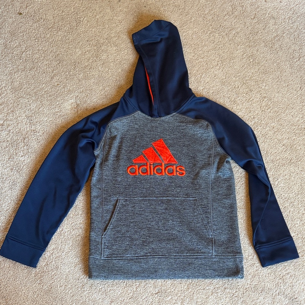 Adidas Navy and Gray Hoodie with Vibrant Red Logo